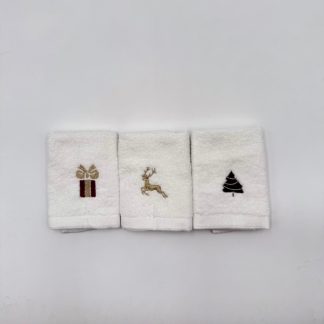 Tris Lavette 25x25 Spugna Bianco con ricamo natalizio
