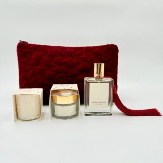 Pochette Stella 24x15 in velluto antimacchia con ricamo a stella e imbottita Burgundy. Con prodotti